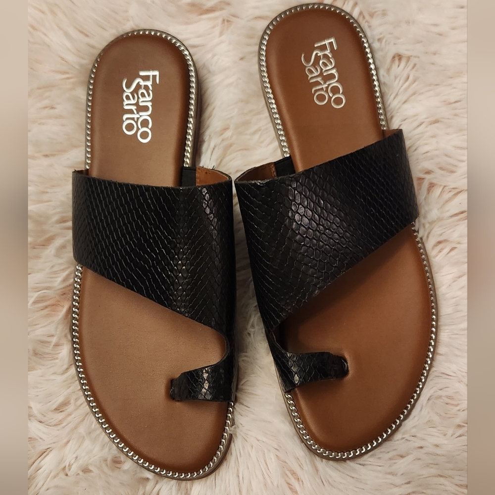 Franco Sarto Black Textured Sandals